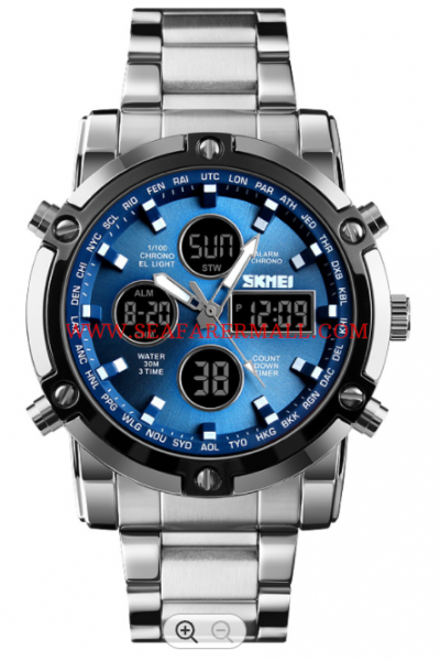 SKMEI 1389 Stainless Steel Strap Mens Watch-SILVER COLOR
