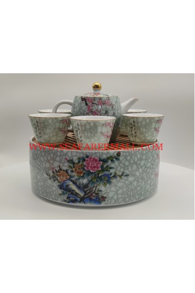 Chinese Porcelain Craft Plate-CP116-SIZE:TEA POT:10*10CM PLATE:20*20CM CUP:6*6CM-1SET